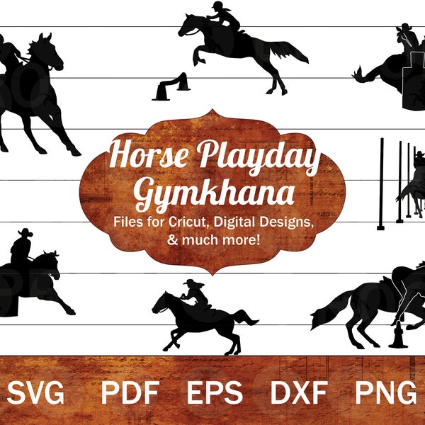 Horse Playday SVG Bundle, Gymkhana Horse SVG, Barrel Racer Clip Art, Pole Bending PNG, Flag Race svg, Western Cowgirl Graphics, Rodeo svg