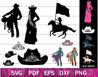 Rodeo Queen SVG Bundle, Rodeo Cowgirl Clip Art, Cowgirl Hat PNG for Sublimation, Rodeo Girl Shirt Design, Western Horse and Cowgirl Princess
