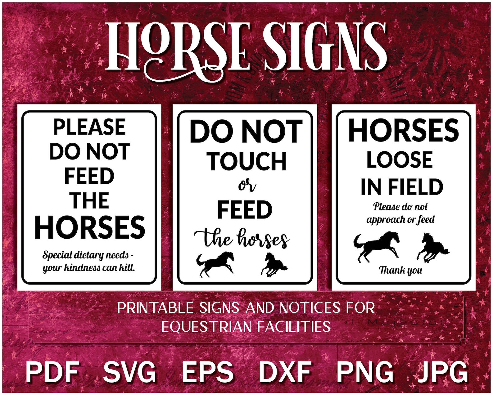 Horse Signs Printable PDF SVG JPG, Do Not Feed the Horses Sign, Warning ...