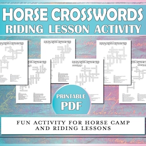 Horse Crossword Worksheets, Equestrian Printable Worksheets for Horse Camp, Riding Instructors, Horseback Lessons & Hippology