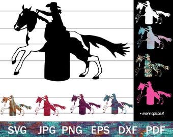 Paint Horse Barrel Racing SVG PNG Clipart – Western Rodeo Cowgirl Pinto Horse Digital Download for Cricut, Silhouette, Sublimation
