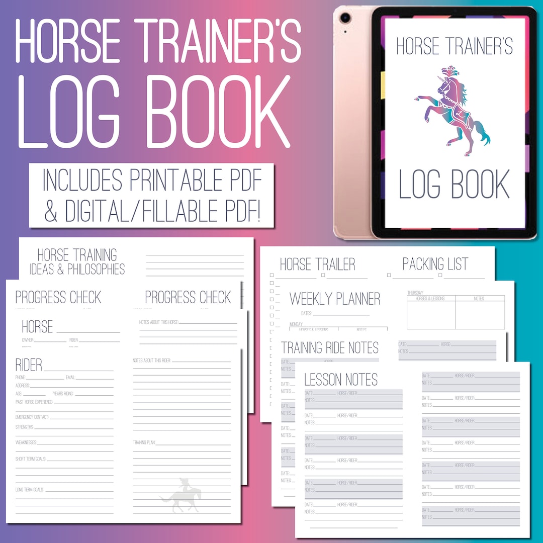 The Horse Trainer's Log Book Digital/pdf Planner & Journal for