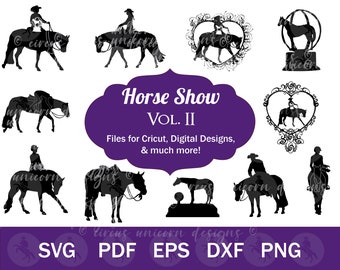 Horse Show SVG for Cricut, Quarter Horse Silhouette, Equestrian Clip Art PNG, Western Pleasure & Hunt Seat Horse Cut Files for Crafting