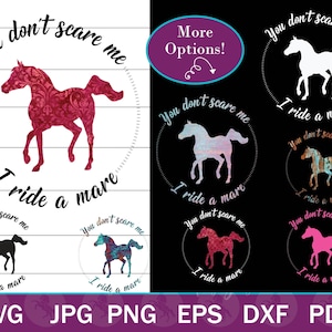 You Don't Scare Me, I Ride A Mare - SVG-bundel grappig paard, shirtontwerp schattig paard, stickerontwerp voor ruitersport voor Cricut of sublimatie