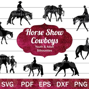 Pferdeshow Cowboys SVG für Cricut, Pferdeshow Clip Art, Western Pleasure Boy SVG, männlicher Jäger unter dem Sattel Reiter PNG, Showmanship svg