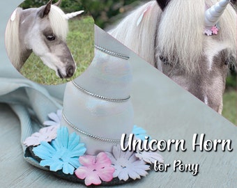 White Unicorn Horn for Pony with Pastel Flowers, Unicorn Costume for Pony, Pony Costume for Unicorn Photoshoot, Unicorn Gift for Horse Girl