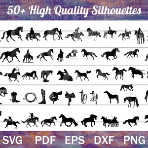 Le méga cheval SVG PNG Bundle - plus de 50 silhouettes équines, svg cavalier, équitation PNG, svg Western, illustrations svg sellerie cheval