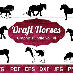 Draft Horse SVG for Cricut, Draught Horse SVG Vector Files, 10 Horse Silhouette, Belgian Horse Clip Art, Clydesdale svg, Shire svg png