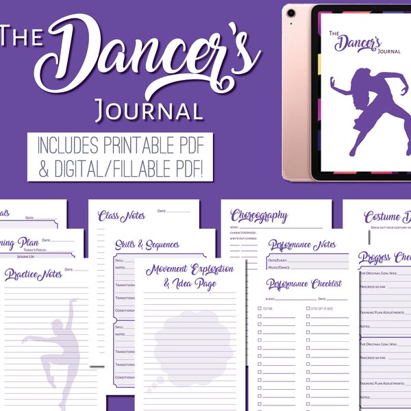 The Dancer's Journal - Digital & Printable PDF - Training Logbook/Notebook/Diary for Dancers and Choreography Notes