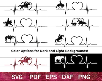 Western Horse Heartbeat SVG for Cricut, Heart Horse Silhouette, Barrel Racing Cut Files for Crafting, Cowgirl and Ranch Horse Clip Art