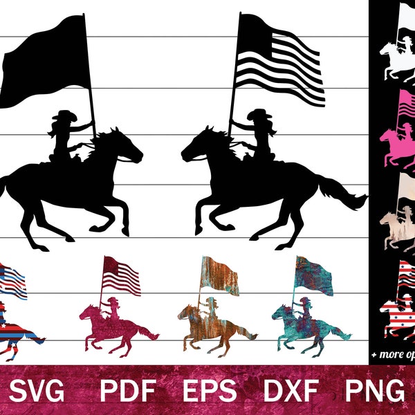 Cowgirl with Flag SVG PNG, Equestrian Drill Team Rider SVG, Rodeo Queen svg, Galloping Western Rider Carrying Flag svg, Rodeo Horse Clip Art