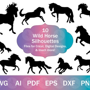 Wild Horse SVG for Cricut / Wild Horses Vector Files / 10+ American Mustang Silhouette Cut Files  /  Galloping Rearing Horse Clip Art