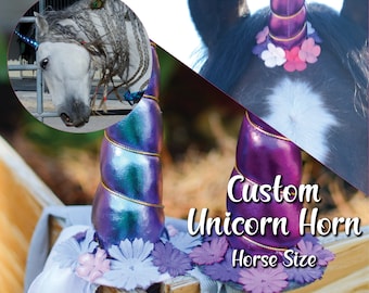 Custom Unicorn Horn for Horse with Flowers, Horse Unicorn Costume, Unicorn Horn Browband, Unicorn Photoshoot Costume for Horse