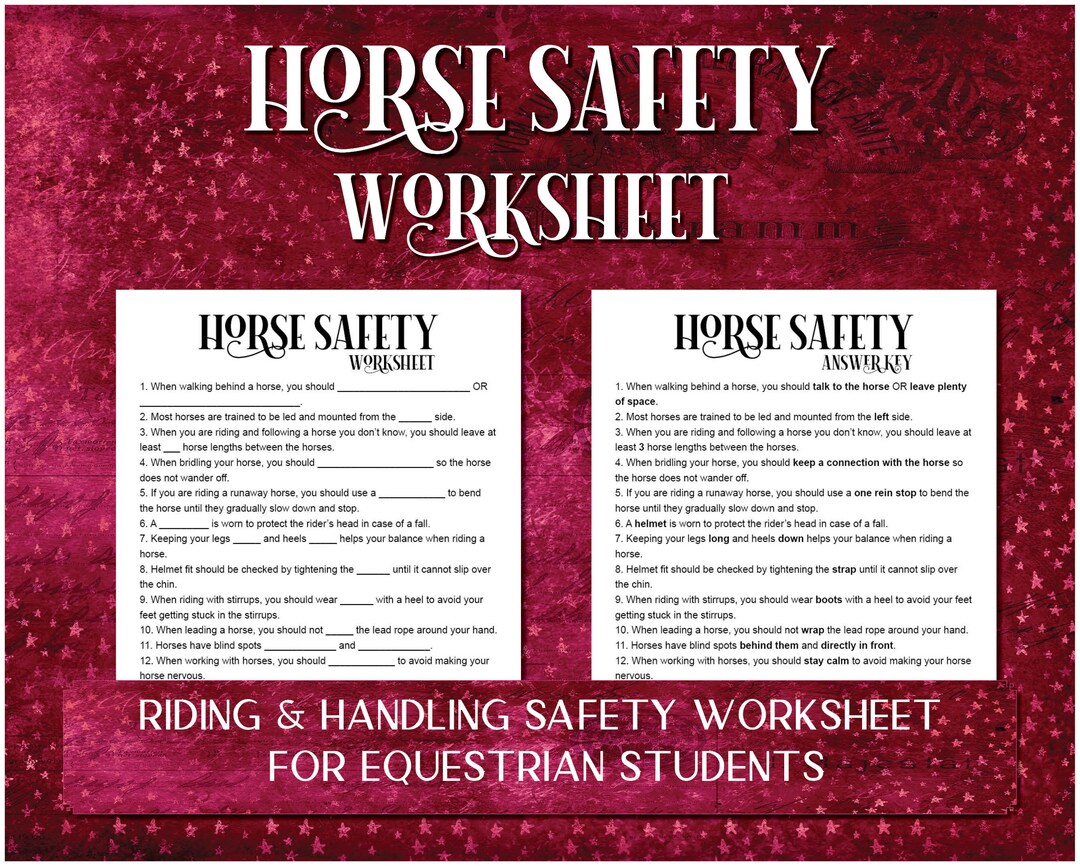 Horse Safety Printable Worksheet, Equestrian Safety Activity for Riding