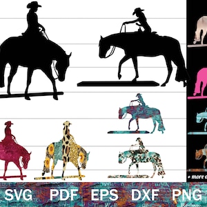 Pferdeshow SVG für Cricut, Reiter Clip Art, Westernpferd Silhouette Schnittdateien zum Basteln, Quarter Horse PNG Shirt oder Aufkleber-Design