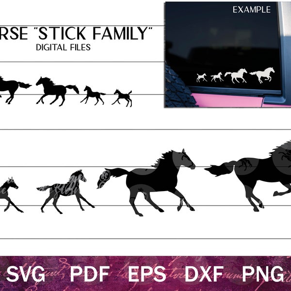 Horse Stick Family SVG Bundle, Mustang Horse Family Cut Files, Horse Silhouettes, Baby Horse SVG Clip Art, Broodmare svg, Mare and Foal svg