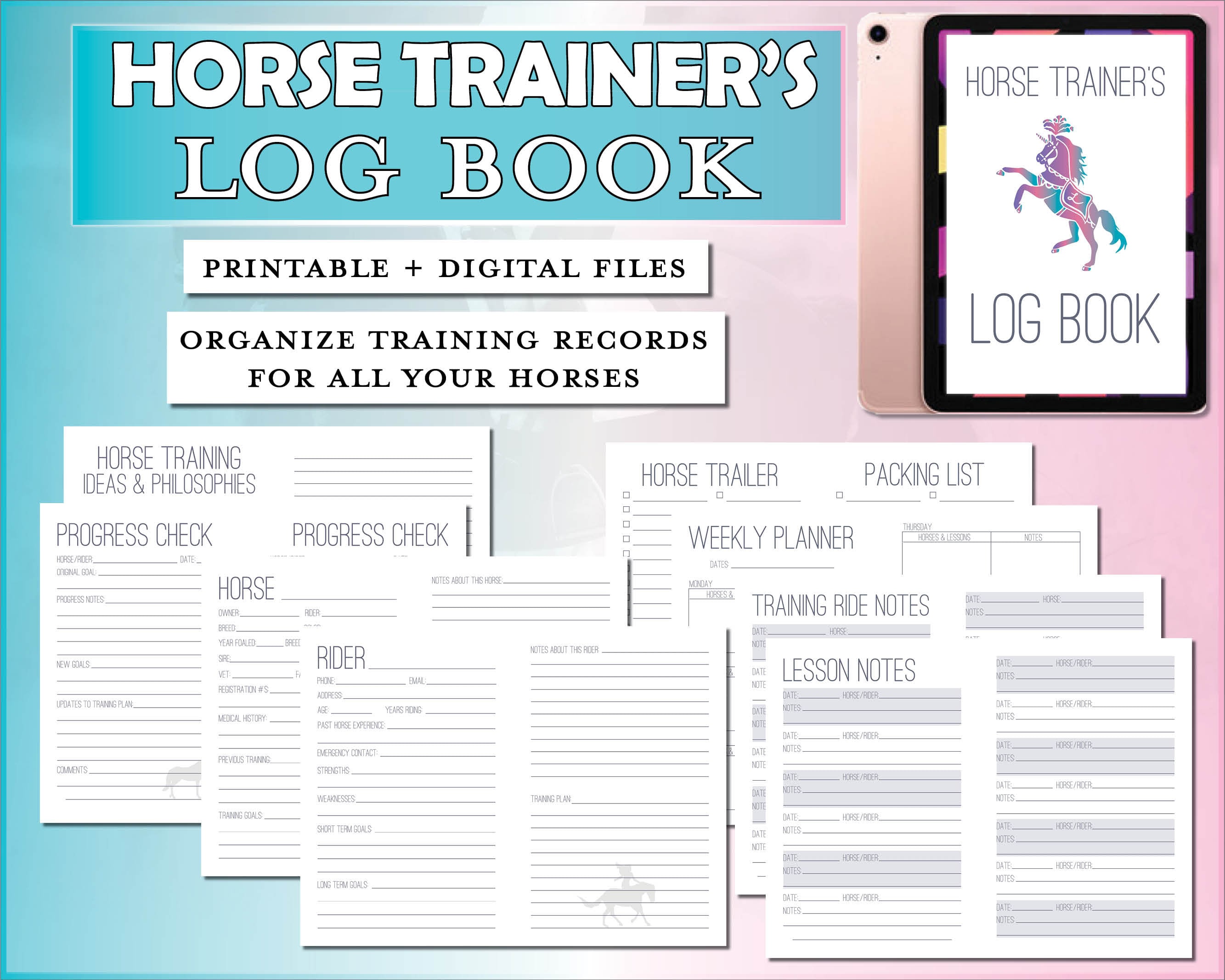 【サイズ交換ＯＫ】 Horse The Trainer's Planner - Digital/pdf - Book Log 帳簿・伝票・事務書類