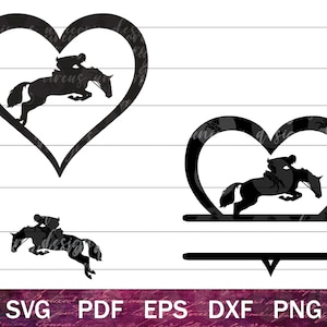 Pacote SVG de placa de nome de coração de cavalo saltando, quadro equestre SVG, design de monograma de cavalo, cavalo inglês PNG, clipart de cavalo saltando