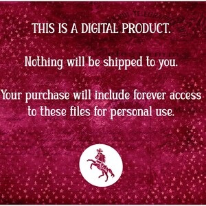 May include: A digital product announcement with a red background and white stars. The text reads "This is a digital product. Nothing will be shipped to you. Your purchase will include forever access to these files for personal use."