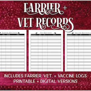 Horse Farrier and Vet Records Printable, Equestrian Barn Log for Managing Vaccinations and Blacksmith, Digital Horse Boarding Barn Planner