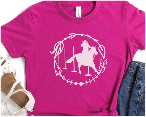 Horse Barrel Racing Cowgirl Flowers Tshirt Women Girls Horse Barrel Racing Cowgirl Flowers Tshirt Women Girls