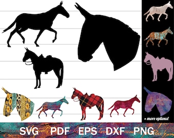 Mule SVG pour Cricut | Bundle SVG mule : Western Mule PNG, svg mule au trot, Silhouette de mule, tête de mule svg, découpé au laser mule, mule Clip Art