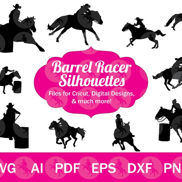 Barrel Racer SVG for Cricut, Barrel Racing Graphic Download, Western Horse & Cowgirl Silhouette Cut Files for Crafting, Rodeo Clip Art