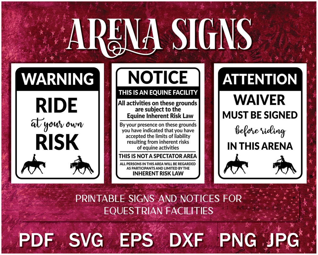 Equestrian Arena Signs Printable PDF SVG JPG, Ride at Your Own Risk