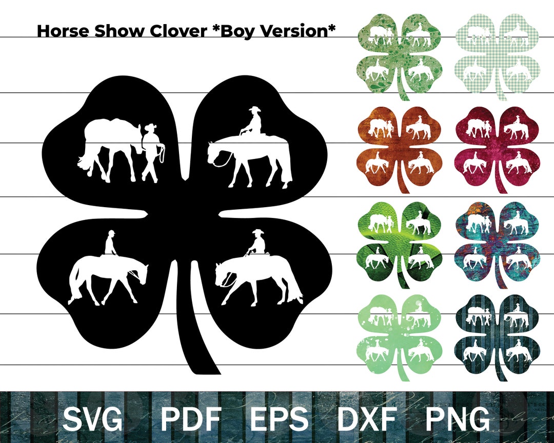 4H Clover Horse Show SVG Boy, 4H Horse Silhouette Vector Files, Western Cowboy PNG, 4H Clover