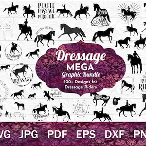Dressage SVG MEGA Bundle, 100+ Dressage Clip Art Files, Dressage Silhouettes for Crafting, Equestrian Clip Art, Horse PNG for Sublimation