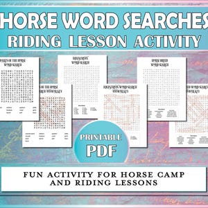 Horse Word Search Worksheets, Equestrian Printable Worksheet for Horse Camp, Riding Instructors, Horseback Lessons & Hippology Game