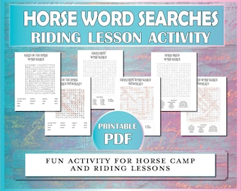 Può includere: Foglio di lavoro PDF stampabile con cinque parole crociate a tema equestre. I fogli di lavoro includono parole relative alle parti del cavallo, all'equitazione, alla razza di cavallo e altro ancora. Il titolo del foglio di lavoro è "Horse Word Searches Riding Lesson Activity".