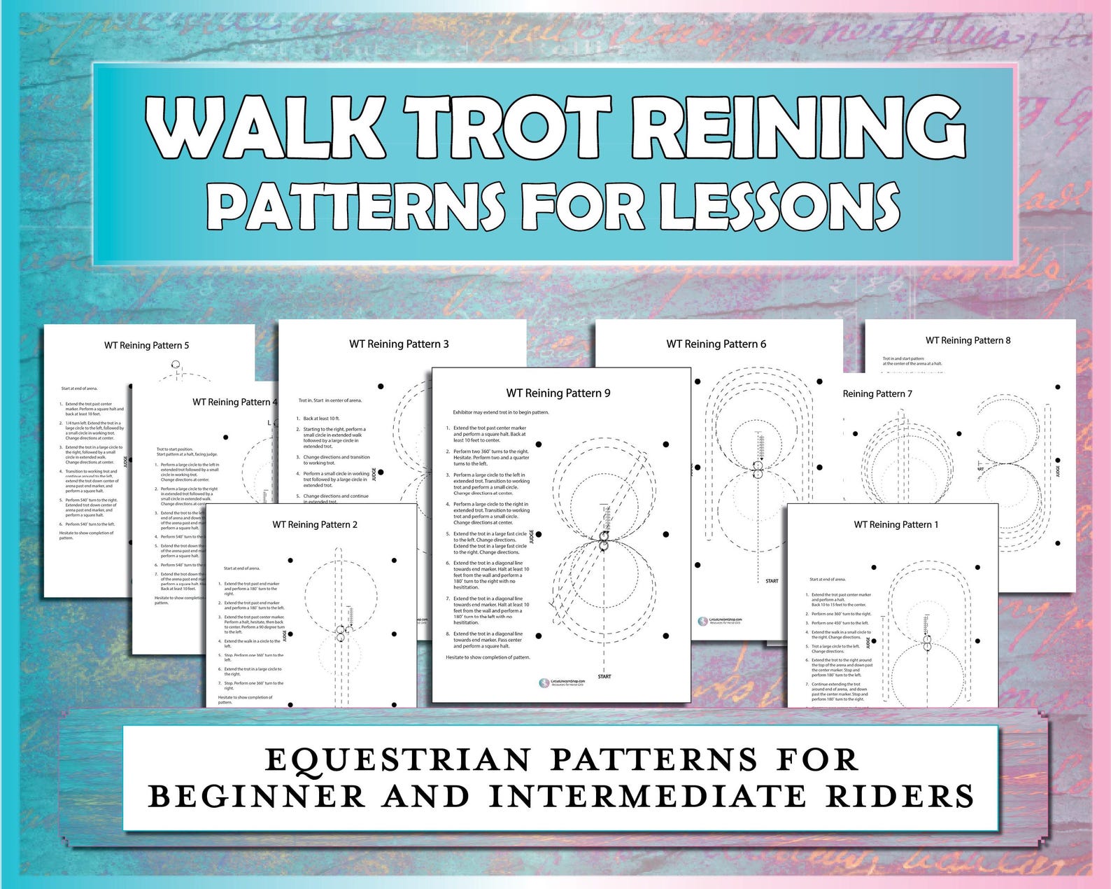 Walk Trot Reining Pattern Printable Bundle, Western Horse Show Pattern ...