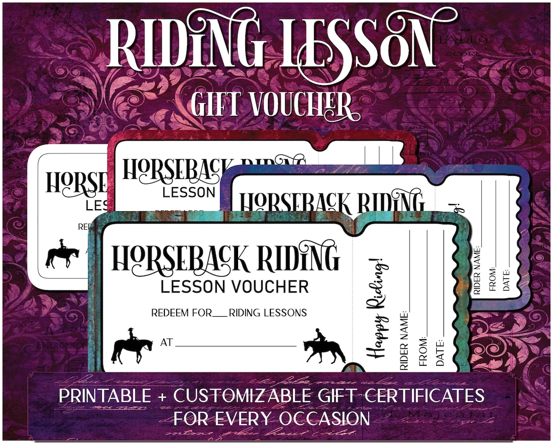 Horseback Riding Lesson Gift Certificate Printable Bundle, Gift Voucher