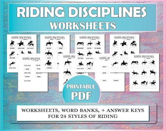 Riding Discipline Printable Worksheets, Western and English Rider Equestrian Diagrams and Worksheets for Horse Camp & Riding Lessons