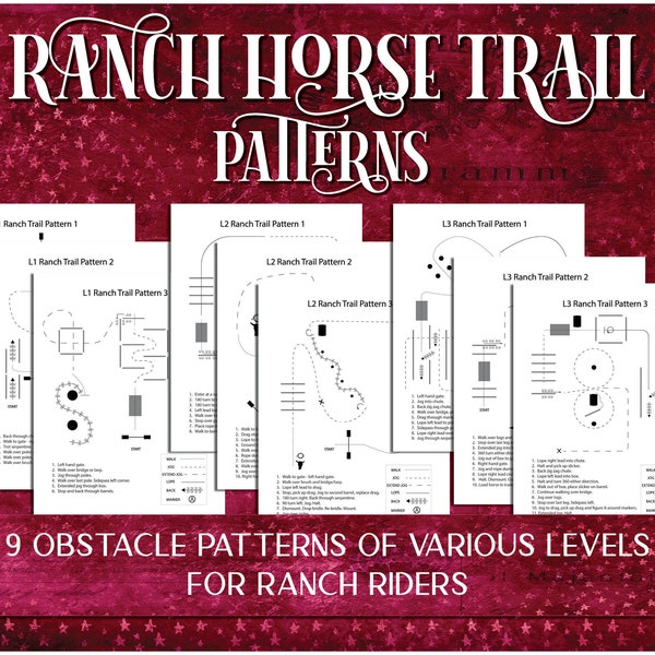 Ranch Horse Trail Pattern Printable Bundle, Ranch Horse Pattern for Riding Instructors & Equestrian Lesson Students, Horse Show Patterns