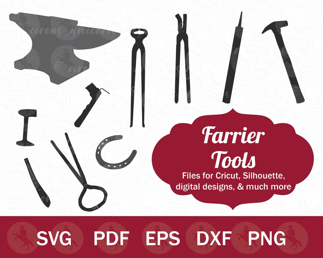 Farrier Tools SVG & PNG Bundle, Horse Farrier SVG Bundle, Farrier Clip