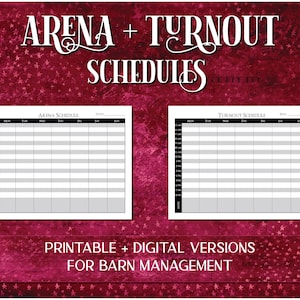 Equine Arena + Turnout Schedules Printable, Equestrian Barn Management / Planning, Horse Boarding Barn Planner & Diagram