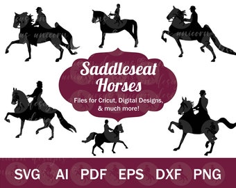 Saddleseat Horse & Rider SVG for Cricut / Saddleseat Clip Art / 6 Silhouette Cut Files for Crafting / Saddlebred, Arabian, Morgan Horse PNG