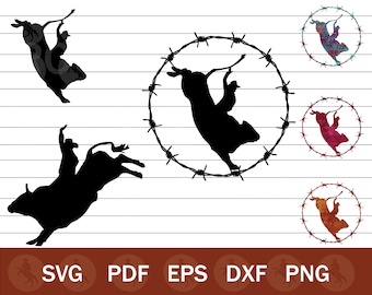 Pacchetto SVG Bull Rider, file di taglio Rodeo, Rodeo SVG, Bull Riding SVG, Bull png, Cowboy Clip Art, Western SVG, Bull Rider Shirt Design Vector