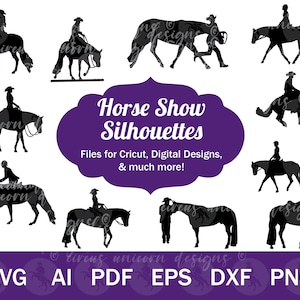 Pferdeshow SVG für Cricut / Pferd Silhouette Vektor Dateien / 10+ Western Pleasure & Hunt Seat Pferd geschnitten Dateien zum Basteln / Clip Art
