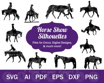 Horse Show SVG for Cricut / Horse Silhouette Vector Files / 10+ Western Pleasure & Hunt Seat Horse Cut Files for Crafting / Clip Art
