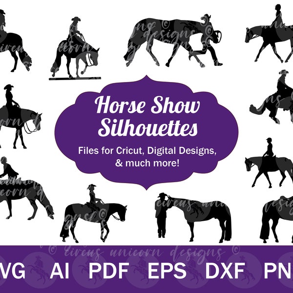 Horse Show SVG for Cricut / Horse Silhouette Vector Files / 10+ Western Pleasure & Hunt Seat Horse Cut Files for Crafting / Clip Art