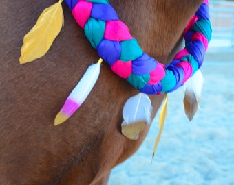 Feather Neck Wreath for Horses and Ponies *Custom* - Braided Fabric Neck Wreath - Horse Costume