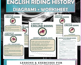 English Riding History Printable Bundle | Diagrams, Knowledge, & Worksheets for Equestrian Students and Riding Lesson Instructors