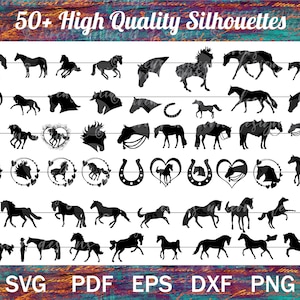 Le méga cheval SVG PNG Bundle - plus de 50 silhouettes équines, cheval svg pour Cricut, équitation PNG, svg Western, illustrations svg poney