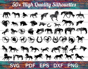 The Mega Horse SVG PNG Bundle - 50+ Equine Silhouettes, Horse svg for Cricut, Equestrian PNG, Western svg, Pony svg illustrations