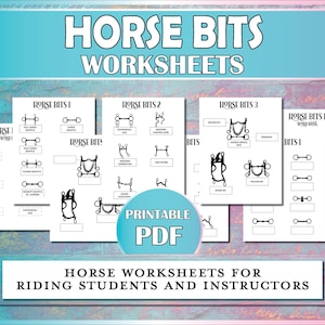 Puede incluir: Hojas de trabajo PDF imprimibles para bocados de caballo. Las hojas de trabajo incluyen ilustraciones de diferentes tipos de bocados de caballo y un banco de palabras. El título de las hojas de trabajo es "Hojas de trabajo sobre bocados de caballo para estudiantes e instructores de equitación".