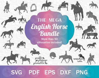 The Mega English Horse SVG Bundle - 50+ Silhouettes of Horses & Riders, Jumping Horse SVG Bundle for Cricut, Equestrian svg png clip art