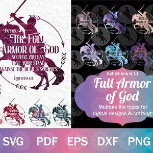 Full Armor of God War Horse SVG PNG Bundle | Christian Horse & Knight Sublimation Design, Bible Verse Clip Art, Ephesians 6:11 SVG Quote